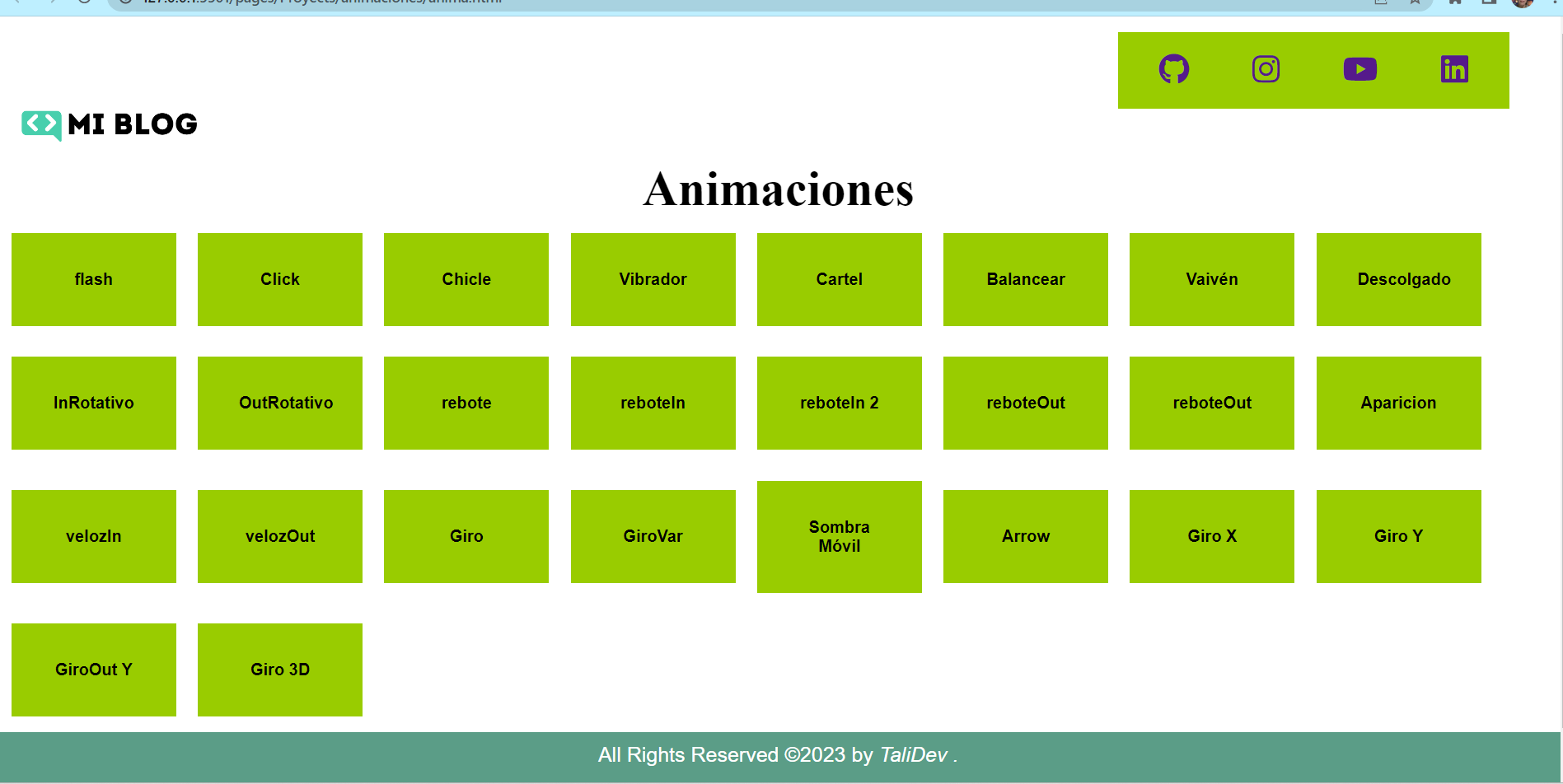 page de animaciones con mouse